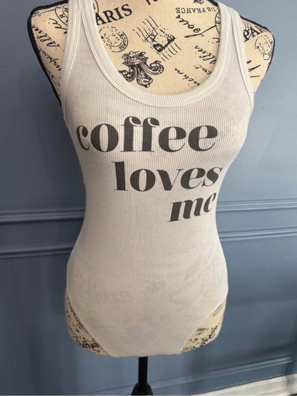 Aerie “coffee loves me" Ribbed Tank Top - Cream with Black Print
